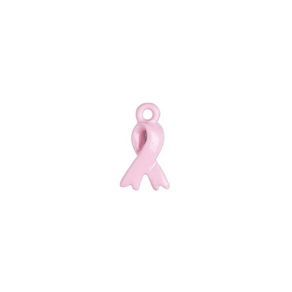 Charm, enamel and pewter (tin-based alloy), pink, 10.5x7mm 3D awareness ribbon. Sold individually. image number 0