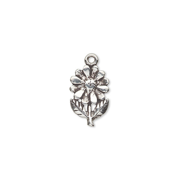 Charm, antiqued sterling silver, 15x10mm single-sided flower. Sold individually. image number 0