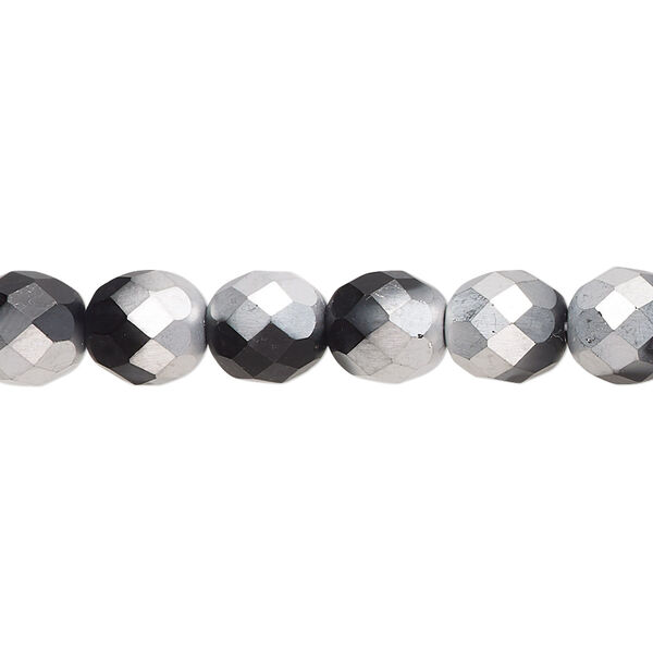 Bead, Czech fire-polished glass, opaque black half-coated matte Labrador, 8mm faceted round. Sold per 15-1/2" to 16" strand. image number 0