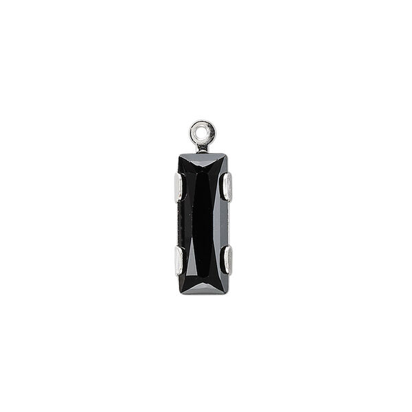 Drop 1pk jet silver plate, Crystal Passions® 19x6mm rectangle 11004 image number 0