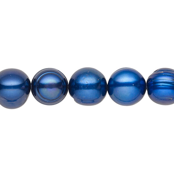 Pearl, cultured freshwater (dyed), blue, 8-10mm semi-round with 0.4mm hole, C grade, Mohs hardness 2-1/2 to 4. Sold per 15-inch strand. image number 0