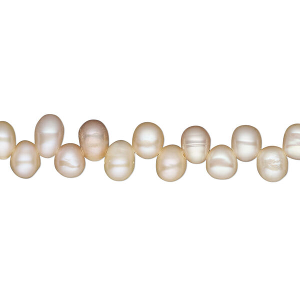 Pearl, cultured freshwater, peach, 5x4mm-6x4mm top-drilled rice, C grade, Mohs hardness 2-1/2 to 4. Sold per 15-inch strand. image number 0