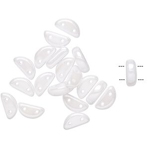 Bead, Preciosa, Czech pressed glass, opaque alabaster snow white, 8.5x3mm half moon with (2) 0.8-0.9mm holes. Sold per pkg of 20.