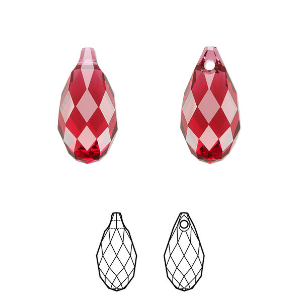 Briolette 1pk scarlet, Crystal Passions® 17x8.5mm pendant drop 6010 image number 0