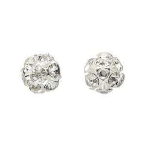 Bead, Egyptian crystal rhinestone and imitation rhodium-plated brass, clear, 10mm round. Sold per pkg of 6.