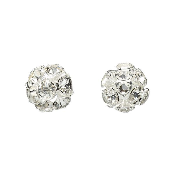 Bead, Egyptian crystal rhinestone and imitation rhodium-plated brass, clear, 10mm round. Sold per pkg of 6. image number 0