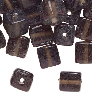 Bead, lampworked glass, translucent smoke, 10mm-11mm cube. Sold per pkg of 50 beads.