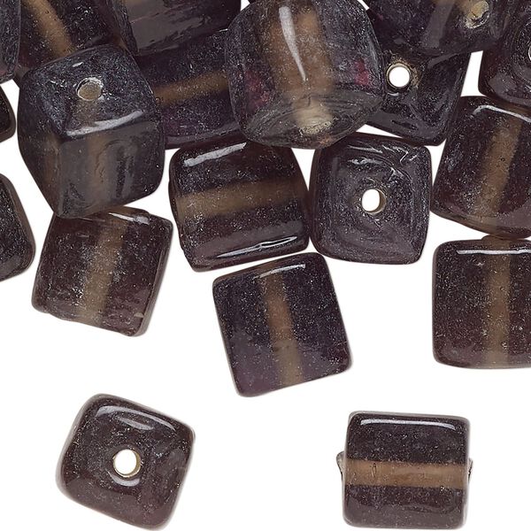 Bead, lampworked glass, translucent smoke, 10mm-11mm cube. Sold per pkg of 50 beads. image number 0