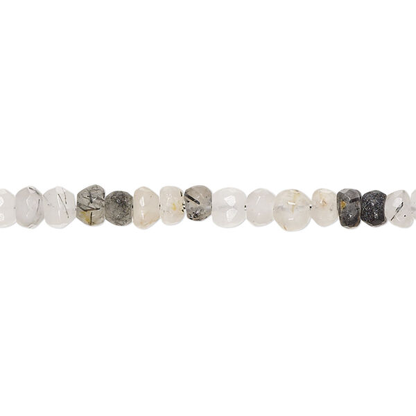 Bead, tourmalinated quartz (natural), 4x2mm-5x4mm hand-cut faceted rondelle with 0.4-1.4mm hole, C grade, Mohs hardness 7. Sold per 10-inch strand. image number 0