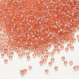 Seed bead, Preciosa Ornela Czech glass, pkg/50g, #11 rocaille, translucent solgel dyed silver-lined rose, (78191).
