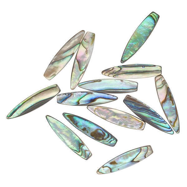 Bead, paua shell (natural), 30x7mm marquise, Mohs hardness 3-1/2. Sold per pkg of 12. image number 0