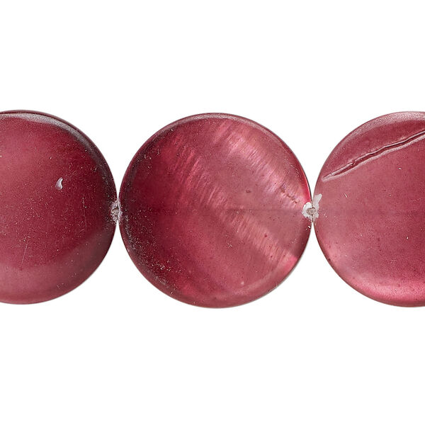 Mother-of-pearl shell 1pkg1, puffed flat round bead 15 inch wine 19-20mm image number 0