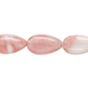 Bead, cherry "quartz" glass, 18x10mm puffed teardrop with 0.6-0.8mm hole. Sold per 15-inch strand.