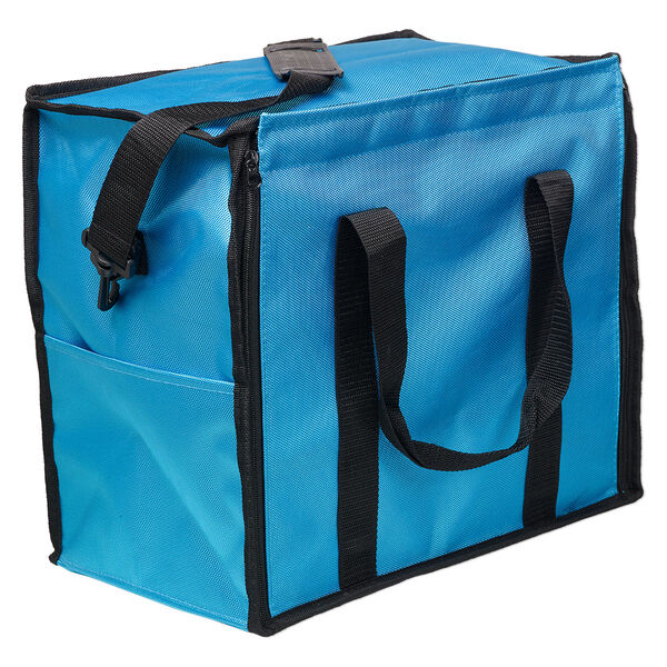 Jewelry tray carrying case, nylon / steel / plastic, turquoise blue / clear / black, 14 x 15-1/2 x 8-1/2 inches. Sold individually. image number 1