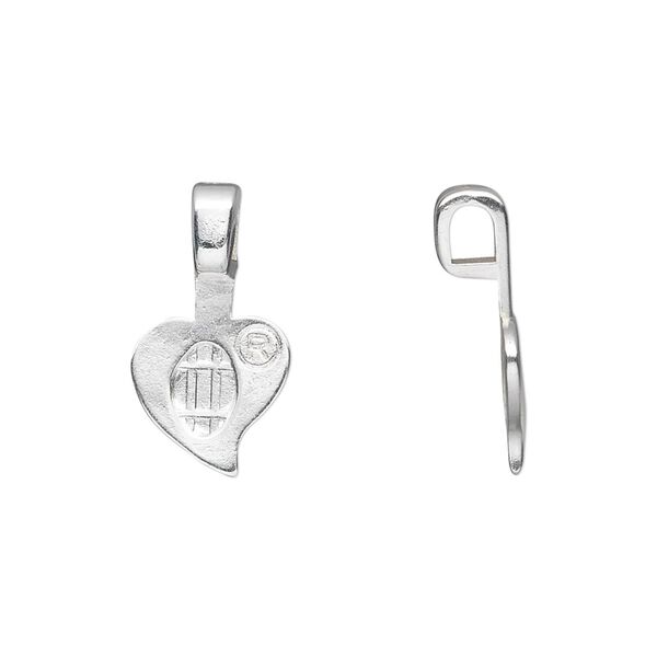 Bail, Aanraku®, glue-on pendant, silver-plated "pewter" (zinc-based alloy), 22x11mm with 11mm heart flat base. Sold per pkg of 25. image number 0