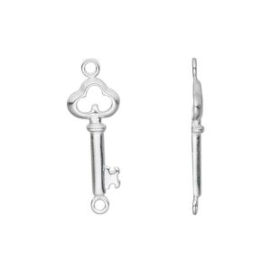 Link, sterling silver, 19x8mm key. Sold per pkg of 6.