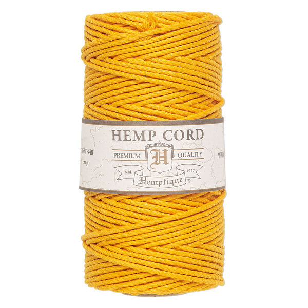 Cord, Hemptique®, polished hemp, mustard yellow, 1.8mm diameter, 48-pound test. Sold per 205-foot spool. image number 0