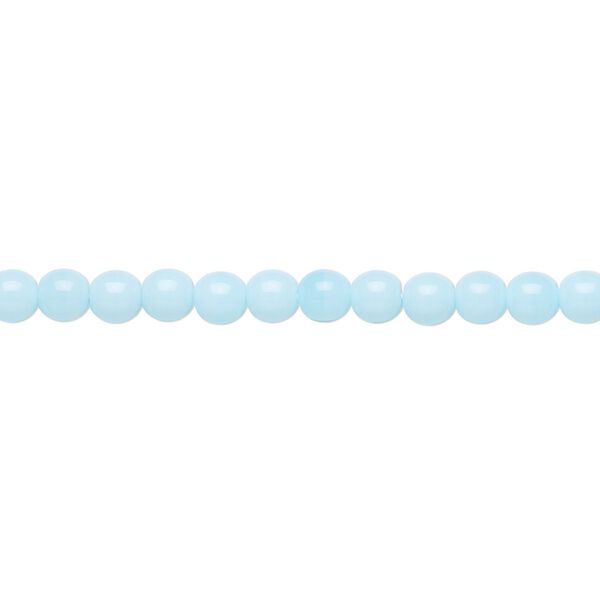 Bead, Preciosa Czech glass druk, pkg/15-1/2 to 16 inches, opaque light turquoise blue, 4mm round. image number 0
