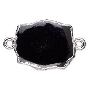Black onyx / sterling silver 1pkg2, electrocoated freeform rectangle link 13x12mm-15x14mm