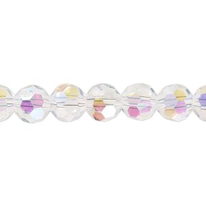 Bead 1pk 32 facets transparent clear AB, Celestial Crystal® 8mm round 15.5-16 inch