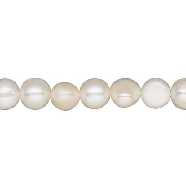 Pearl, cultured freshwater (bleached), white, 6-9mm semi-round, C grade, Mohs hardness 2-1/2 to 4. Sold per 15-1/2" to 16" strand. image number 0