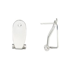 Earstud, silver-finished steel, 19x8.5mm flat oval with self-closing clip. Sold per pkg of 2 pairs.