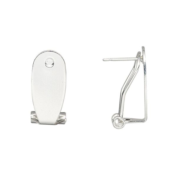Earstud, silver-finished steel, 19x8.5mm flat oval with self-closing clip. Sold per pkg of 2 pairs. image number 0