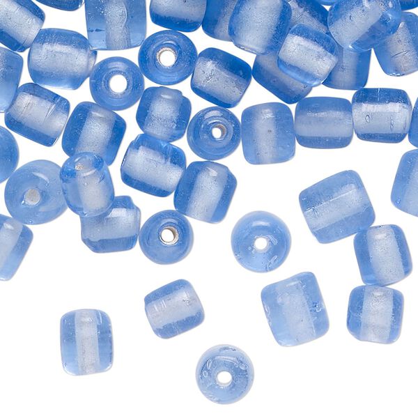 Bead, glass, translucent light blue, 7mm round tube. Sold per 2-ounce pkg of approximately 165 beads. image number 0