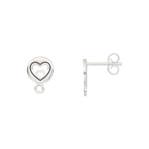 Earstud 1pkg2 sterling silver, 8mm round / closed loop / cutout / earnuts, enamel black 1 pair