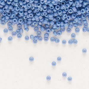 Seed bead, Miyuki, glass, pkg/250g, #15 rocaille, opaque matte rainbow mermaid blue, (RR-4704).