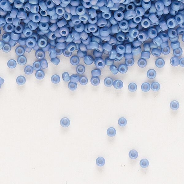 Seed bead, Miyuki, glass, pkg/250g, #15 rocaille, opaque matte rainbow mermaid blue, (RR-4704). image number 0