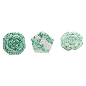 Ching hai "jade" 1pkg3, top-drilled carved flower focal natural mix 40x34mm-41x40mm