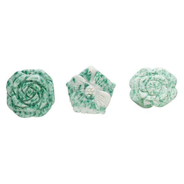 Ching hai "jade" 1pkg3, top-drilled carved flower focal natural mix 40x34mm-41x40mm image number 0