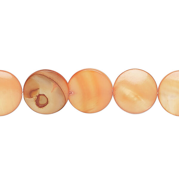 Mother-of-pearl shell 1pkg1, puffed flat round bead 15 inch dark carrot 11-12mm image number 0