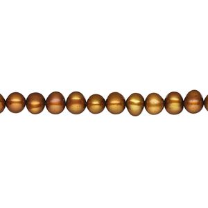 Pearl, cultured freshwater pearl (dyed), copper, 4-5mm semi-round, C grade, Mohs hardness 2-1/2 to 4. Sold per 15" strand, approximately 97 beads.
