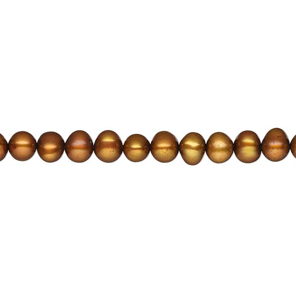 Pearl, cultured freshwater pearl (dyed), copper, 4-5mm semi-round, C grade, Mohs hardness 2-1/2 to 4. Sold per 15" strand, approximately 97 beads. image number 0