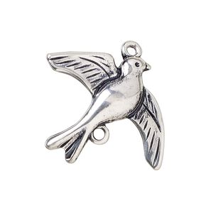 Charm, antique silver-plated "pewter" (zinc-based alloy), 30x25mm flying bird. Sold individually.