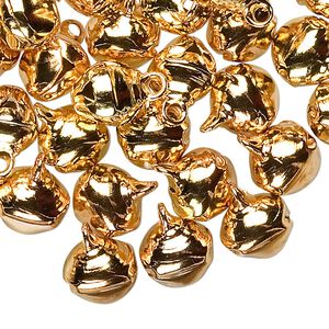 Bell, gold-finished steel, 10mm round. Sold per pkg of 100.