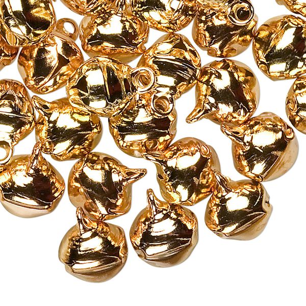 Bell, gold-finished steel, 10mm round. Sold per pkg of 100. image number 0