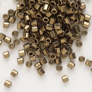 Seed bead, Delica®, glass, pkg/7.5g, #8 cut, opaque metallic dark bronze (DBLC-0022).