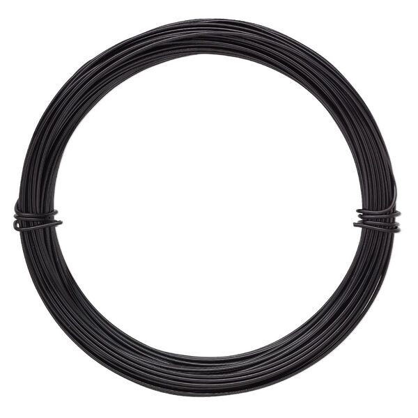 Wire, anodized aluminum, black, 1mm round, 18 gauge. Sold per pkg of 45 feet. image number 0