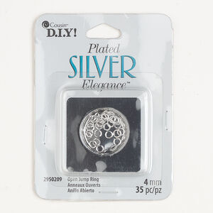 Jump ring 1pkg35, silver-plated copper, 4mm open round, 2.6mm inside diameter, 21 gauge.