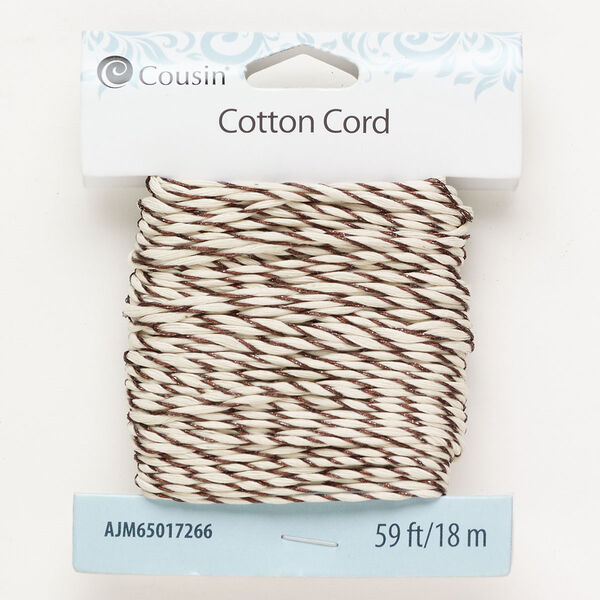 Cord 1pkg1 cotton 1mm twisted, tan / bronze 18 meters image number 0