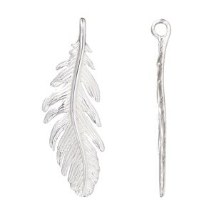 Focal, sterling silver, 37x13mm single-sided feather. Sold individually.