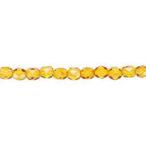 Bead, Czech fire-polished dipped décor glass, honey, 4mm faceted round. Sold per 15-1/2" to 16" strand, approximately 100 beads.