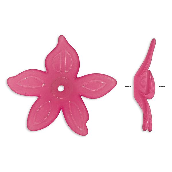Component, acrylic, frosted fuchsia, 25x5mm flower. Sold per pkg of 50. image number 0