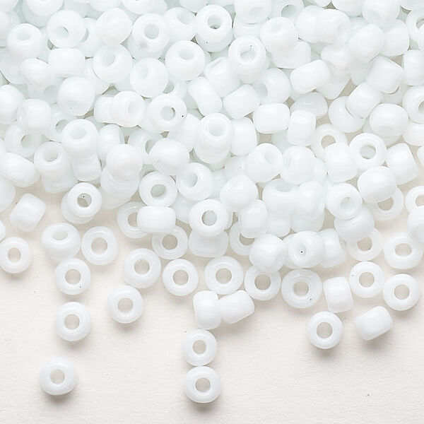 Seed bead, Dyna-Mites™, glass, opaque white, #6 round. Sold per 40-gram pkg. image number 0