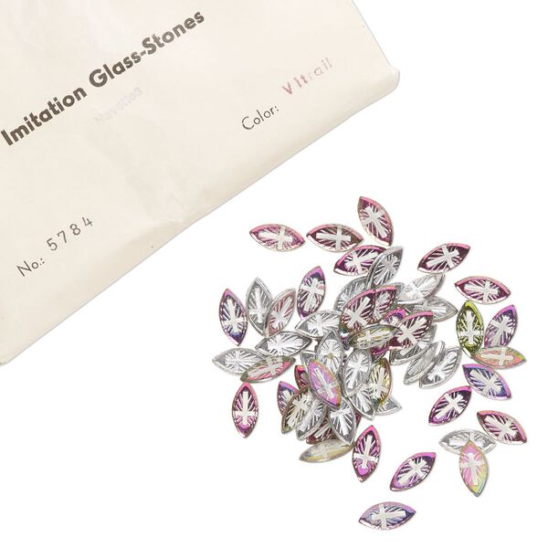 Flat back, vintage glass, crystal vitrail, 15x7mm faceted navette. Sold per pkg of 144 (1 gross). image number 0