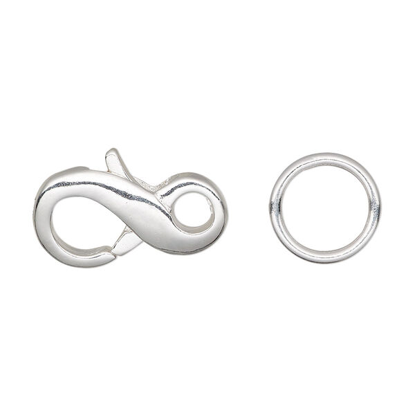 Clasp, lobster claw, silver-plated brass, 21x11mm infinity with 12mm closed jump ring. Sold per pkg of 4. image number 0