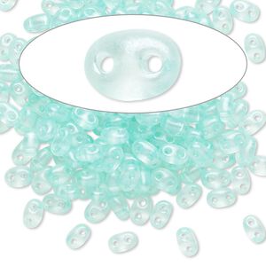 Seed bead, Preciosa Twin™ Czech glass, pkg/10g, 5x2.5mm oval, translucent mint green terra pearl clear, (08158).